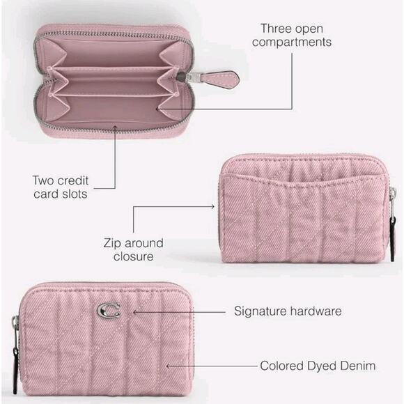 NWT Coach Quilted Ballerina Denim Zip Around Card Case Wallet For Tabby w Pocket - Picture 4 of 4